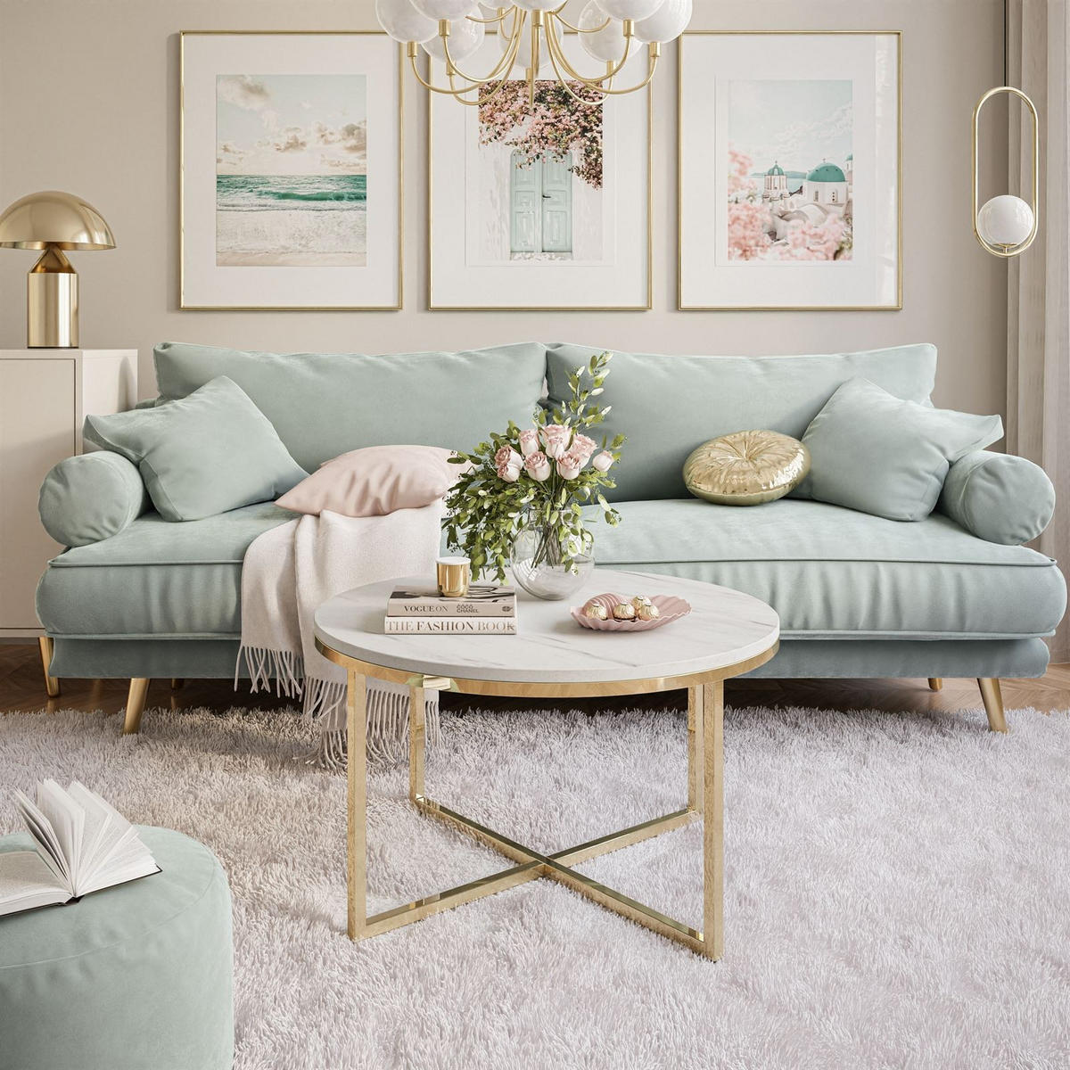 COUCHTISCH CIRI-X LEVANTO mit vergoldeter Basis - Goldfarben, Holzwerkstoff (70/70/45.6cm) - Lookway