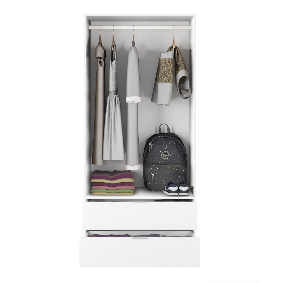 SCHRANK 2 Türen 2 Schubladen 81,2/180/52 cm - Weiß, Holzwerkstoff (81.2/180/51cm) - Calicosy