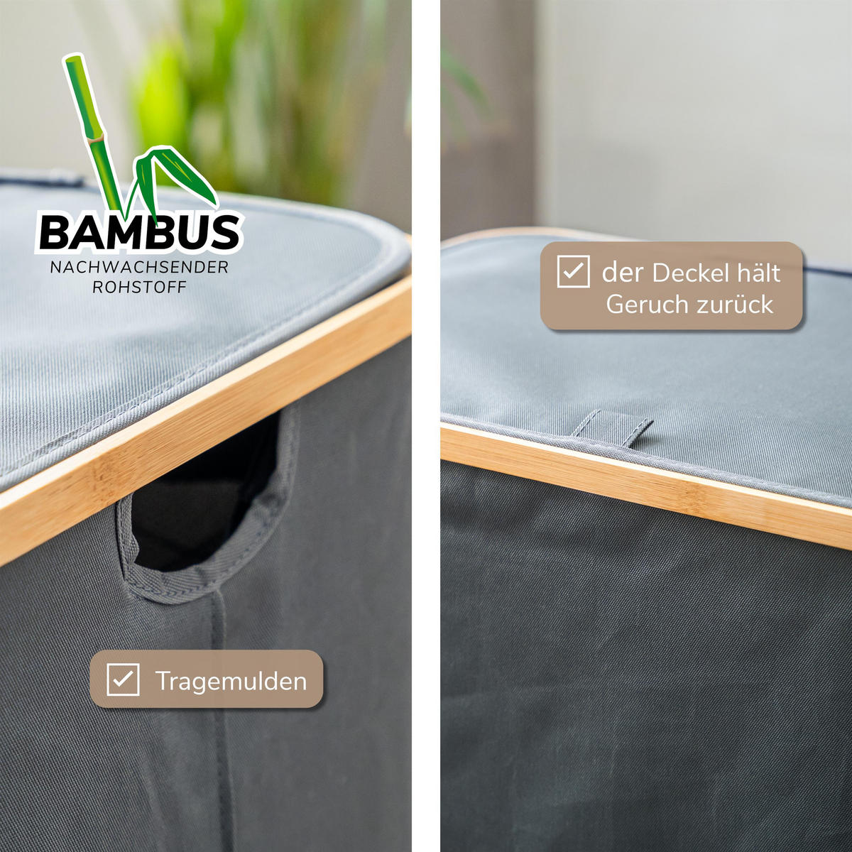 WÄSCHESAMMLER 145 Liter, grau - Grau, Textil (57.5/68/37.5cm) - bremermann