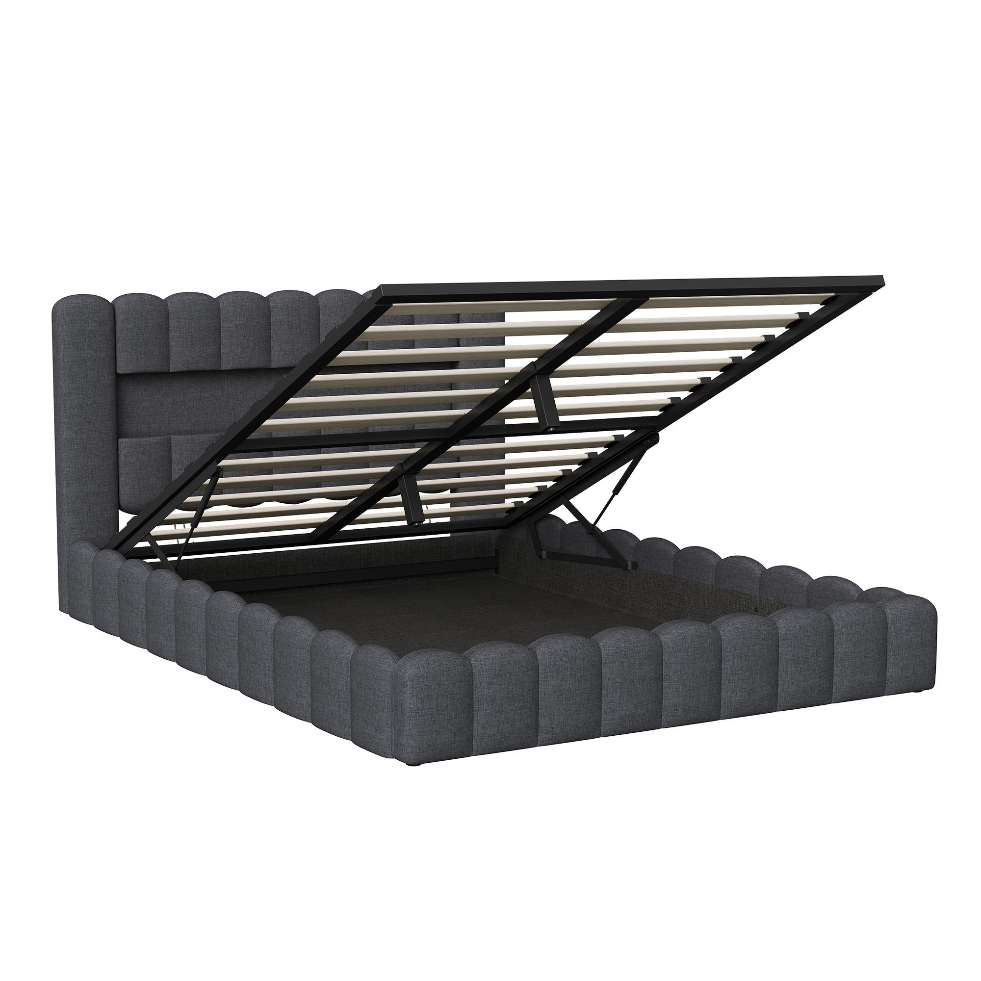 POLSTERBETT 140 x 200 cm mit LED und USB, Lattenrost, Leinen, Grau - Grau, Metall (140/200cm)