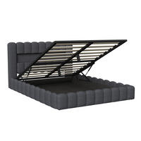 POLSTERBETT 140 x 200 cm mit LED und USB, Lattenrost, Leinen, Grau - Grau, Metall (140/200cm)