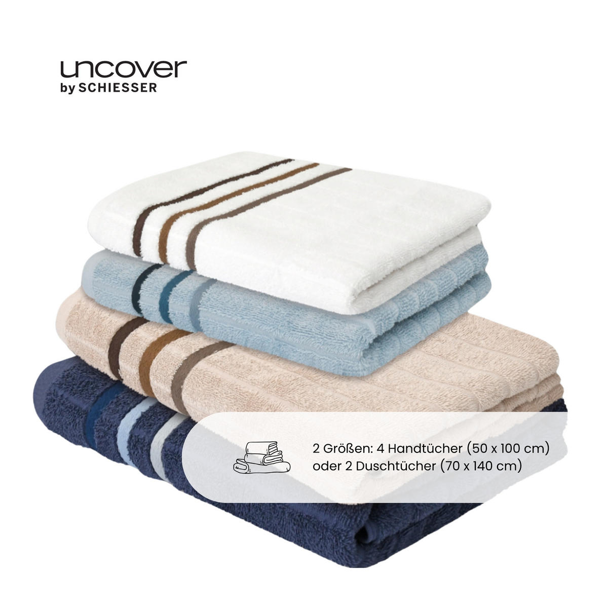 DUSCHTUCHSET Ohio - 2-teilig - 70 x 140 cm - Sand - Sandfarben, Textil (70/140cm) - Uncover by Schiesser