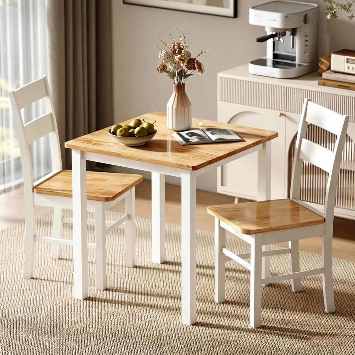 STUHL-SET DE-36040 2 Stück mit Kautschukholz Weiß - Eichefarben, Holzwerkstoff (40/88.5/50.5cm) - ComfortXL
