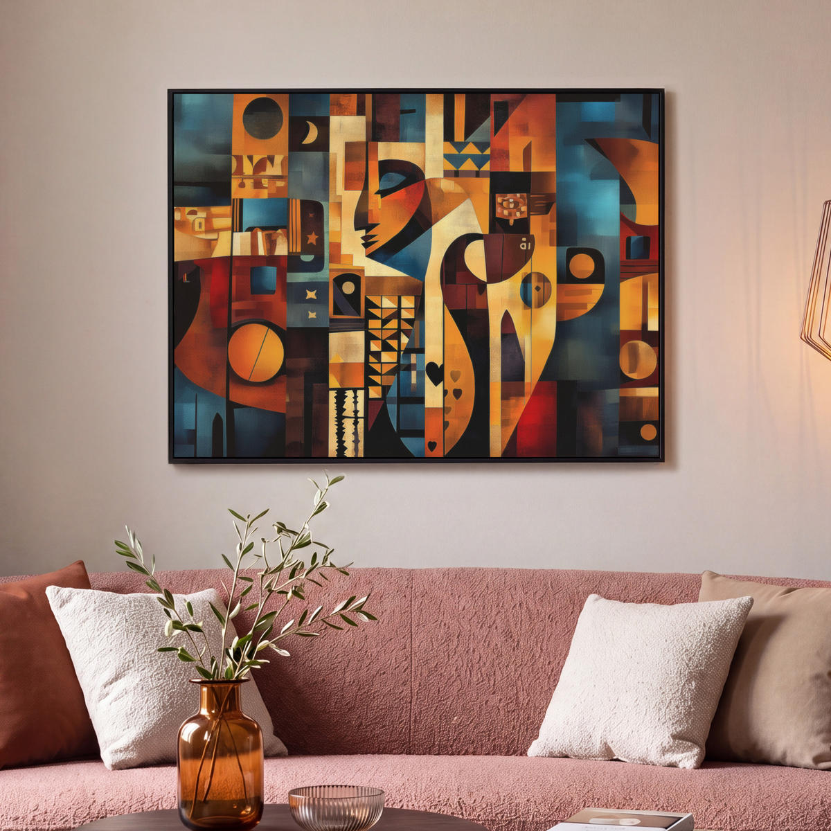 LEINWAND Bilder mit Rahmen - Figuren - Abstrakt - Symbole - 100x70 - Terracotta, Textil (100/70cm) - MuchoWow