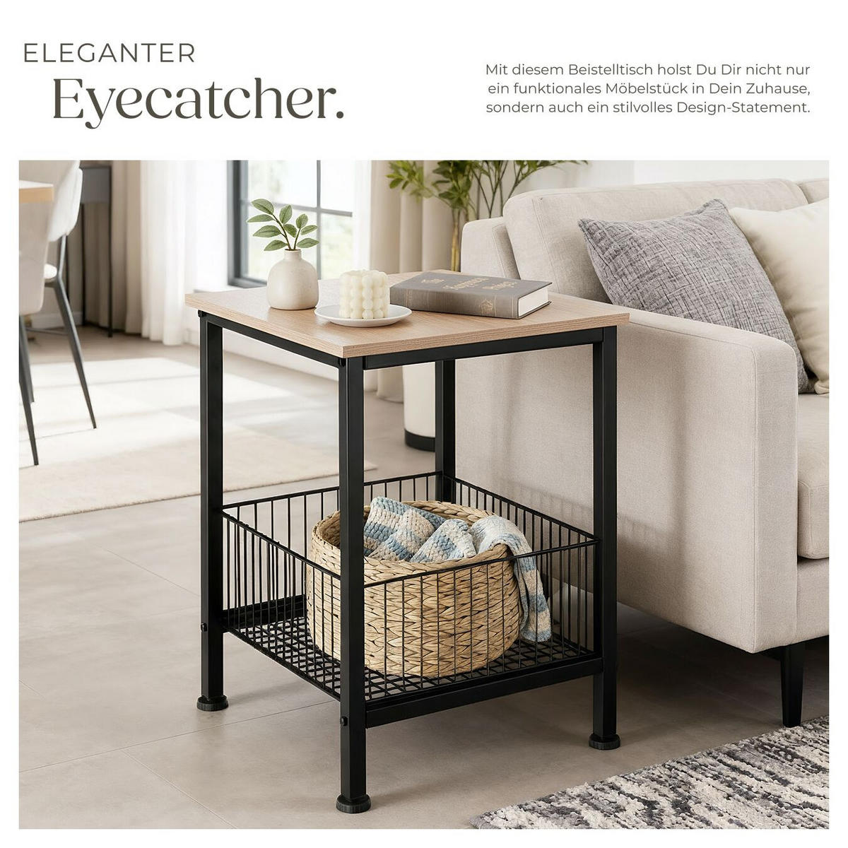 BEISTELLTISCH Grimsby,40 x 40 x 55,5 cm,Industrial Holz hell, Eiche Sonoma - Naturfarben, Holzwerkstoff (40/40/55.5cm) - tectake