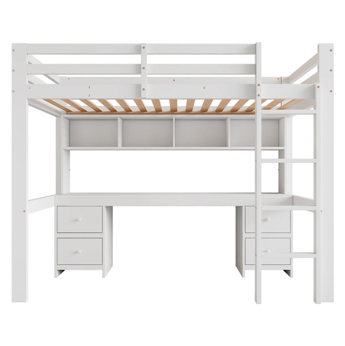 HOCHBETT 90/200 cm in Weiß – mit Schreibtisch, Stauraum und Rausfallschutz - Weiß, Holz (90/200cm) - BEAOK