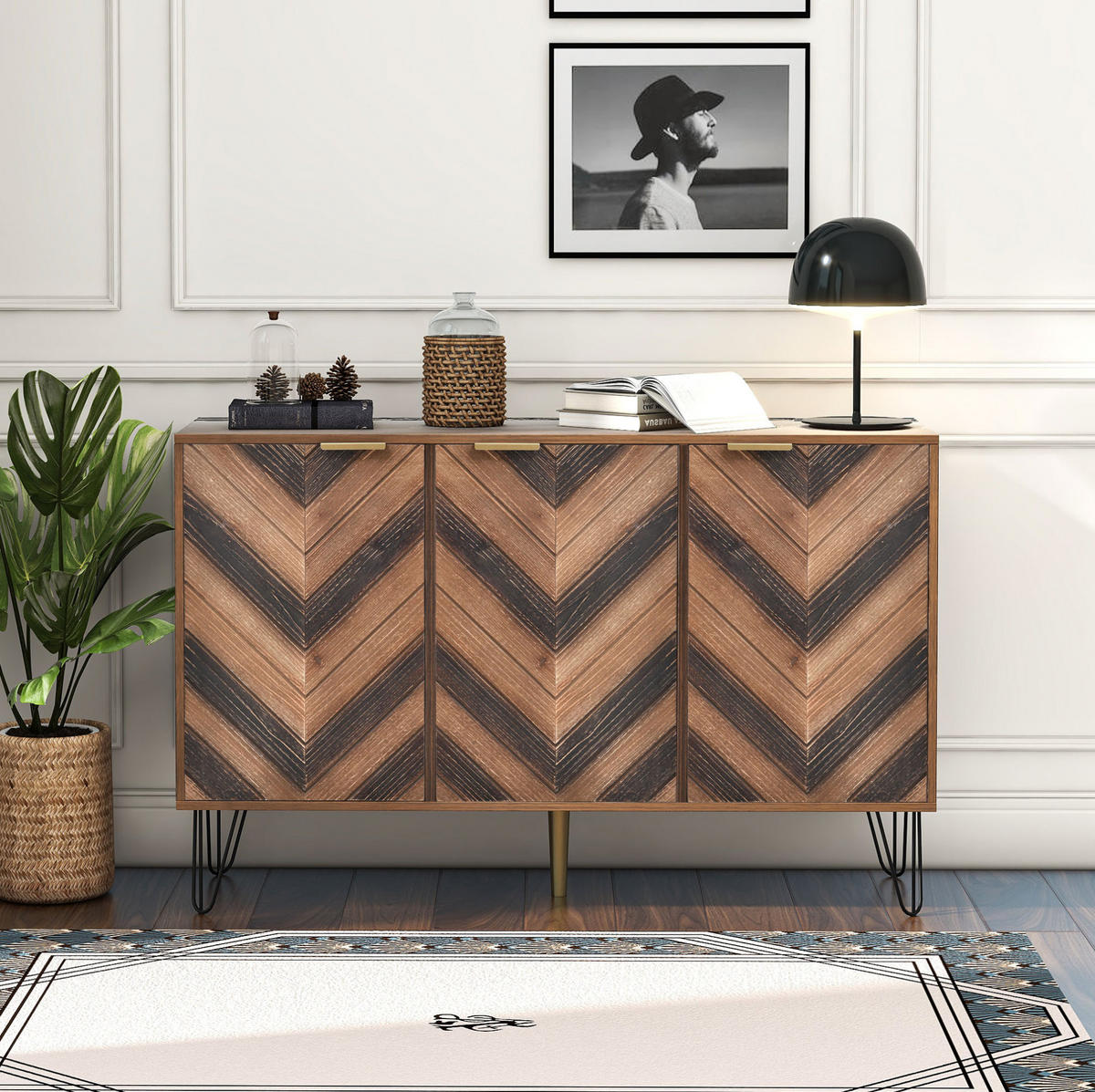 SIDEBOARD,120/38/76,5 cm, dřevodekor v přírodní a černé barvě, 3dveřová - přírodní, kompozitní dřevo (120/76.5/38cm) - Modenvie