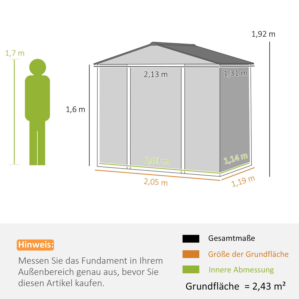 VERZINKTER Stahl 213x131x192cm - Grau, Metall (131/192/213cm) - Outsunny