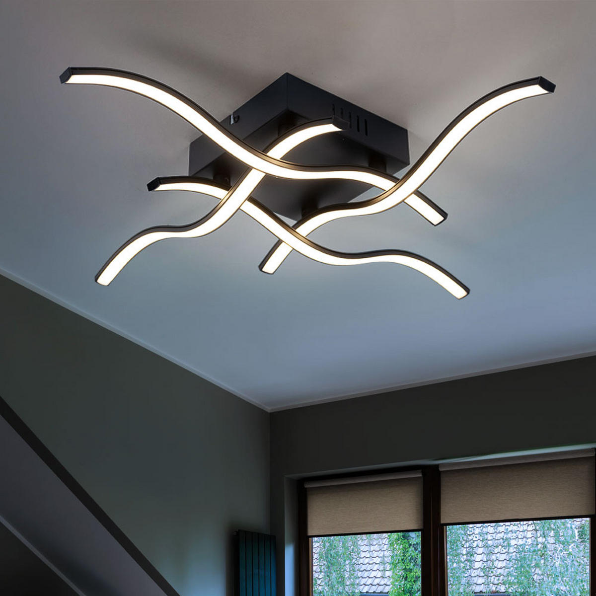 LED DECKENLEUCHTE Wellen Design Schwarz - Schwarz, Metall (55/55/9cm)
