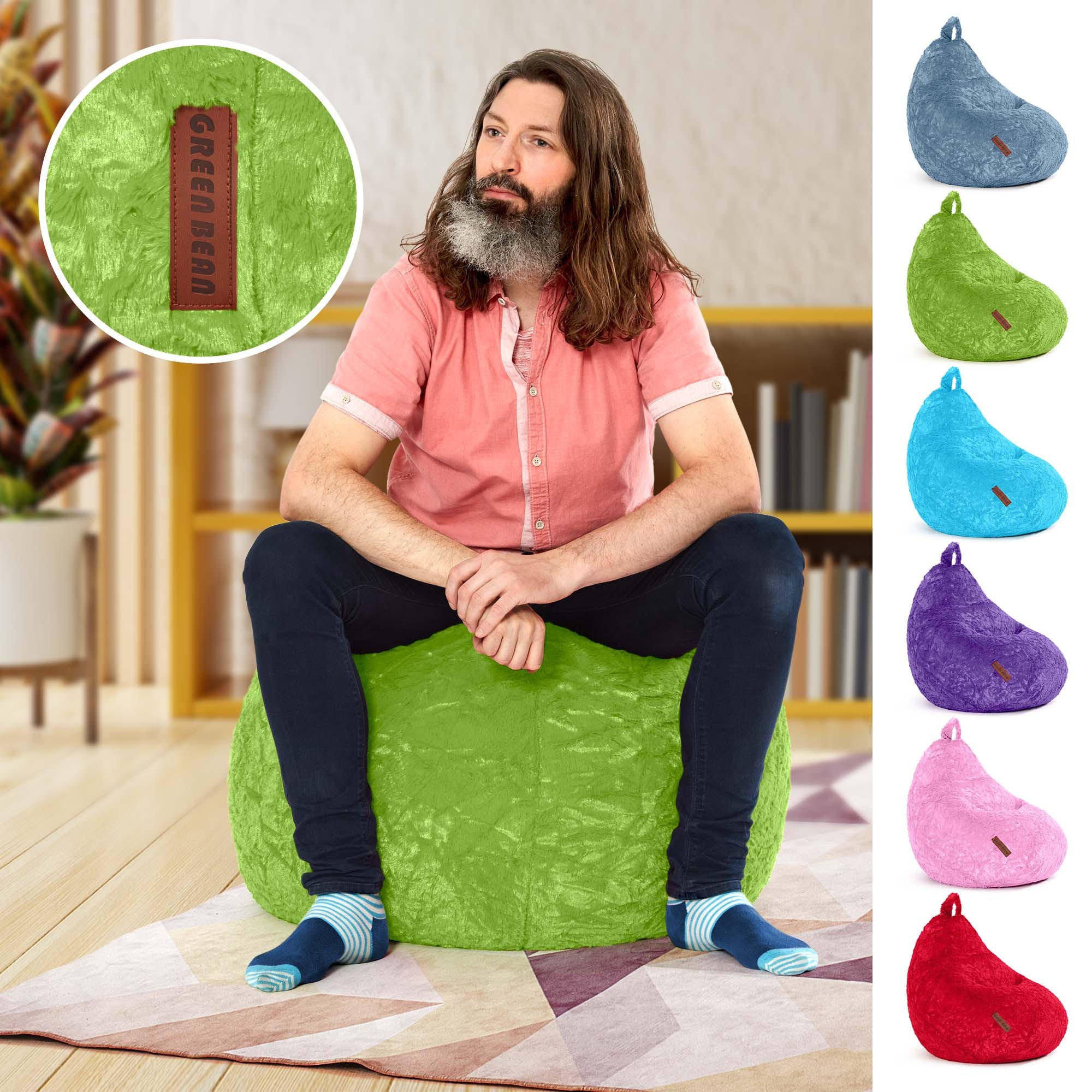 SITZSACK "Plüsch" 60x45x45cm - 120L - Grün, Textil (45/60/45cm) - Green Bean