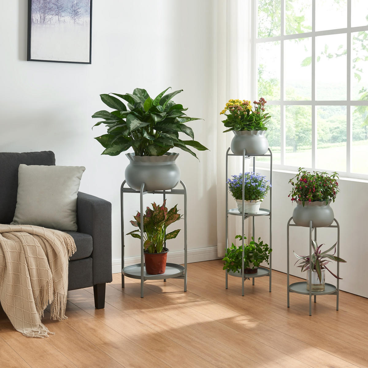 BLUMENSTÄNDER Altena - Grau, Metall (40/40/80.5cm) - [en.casa]