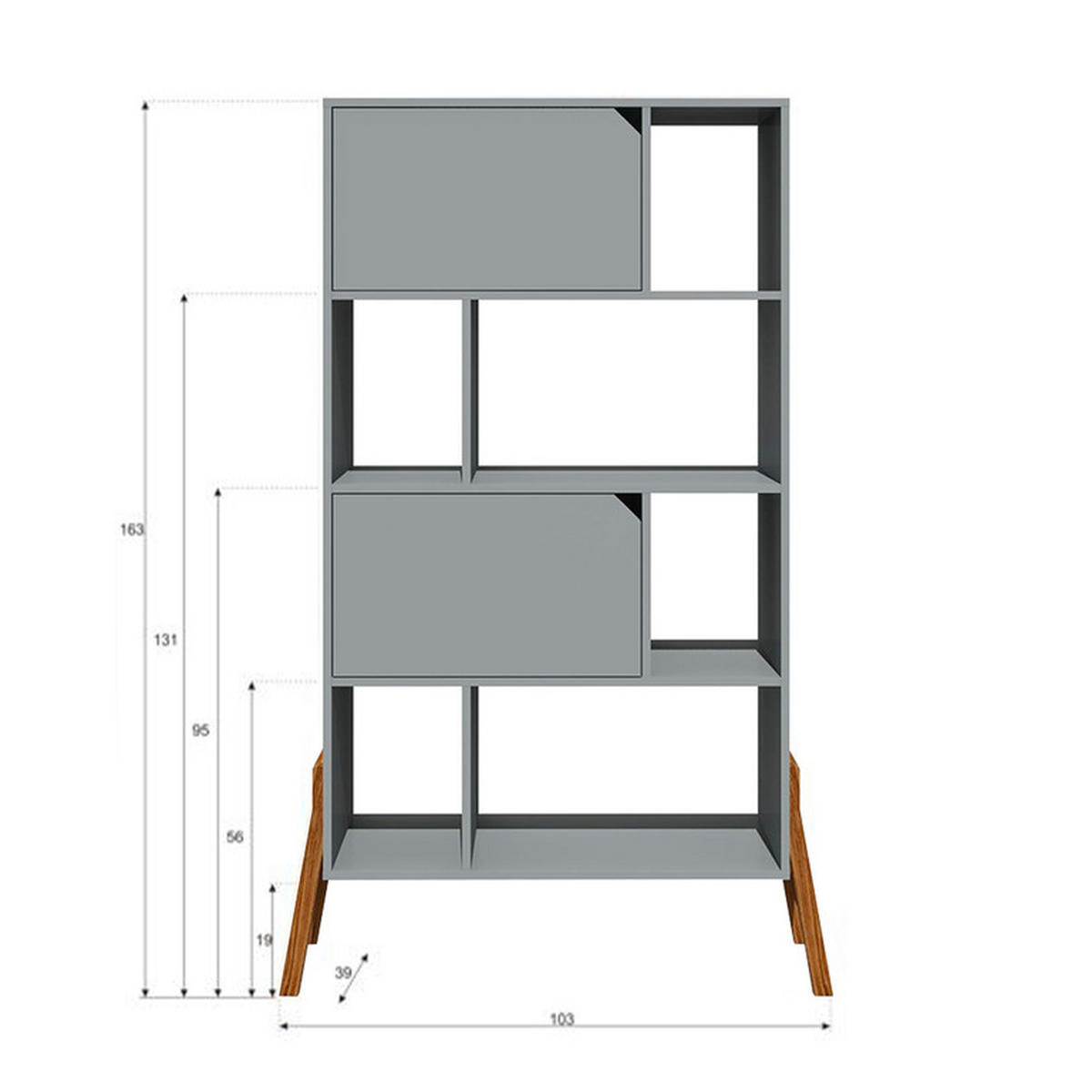 KNIHOVNA Grey - šedá, kompozitní dřevo (103/163/39cm) - Petits-meubles