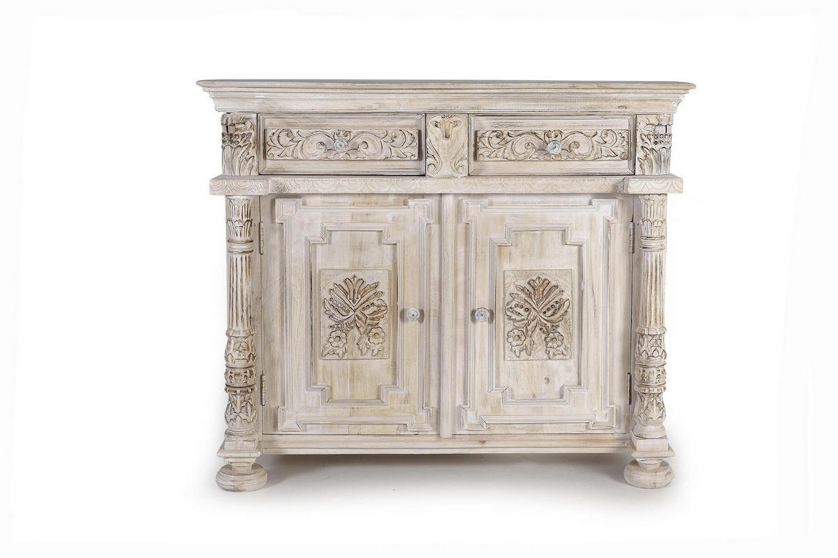 SIDEBOARD aus Mangoholz mit 2 Türen und einer handgeschnitzten Schublade - Perlmutt, Holz (45/100/120cm) - Giner y Colomer