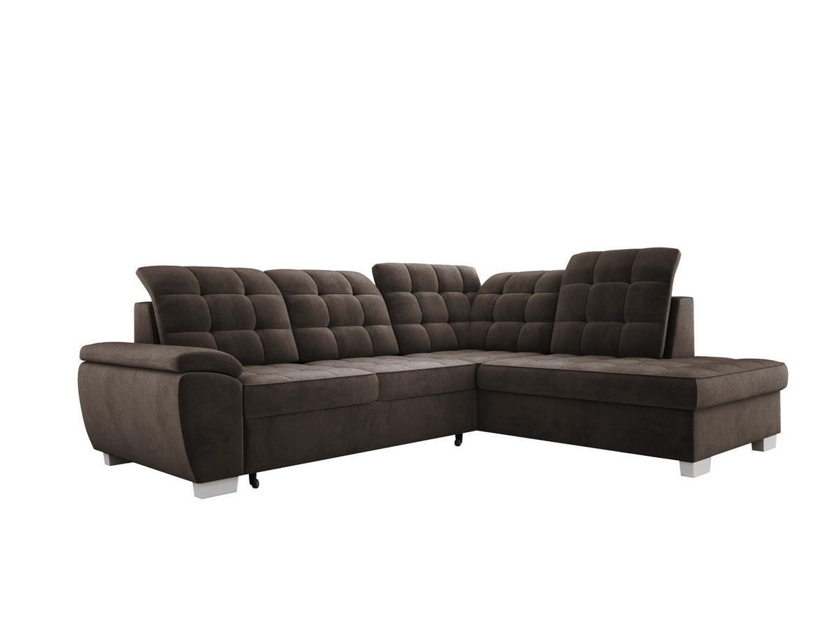 ECKSOFA LOTTA SALVADOR Bettkasten verstellbare Kopfstützen hochwertige Verarbeitung lose Rückenkissen freistehend RECHTS 258x212x106 cm Brown - Braun, Holz/Textil (258/212cm) - DomoHome
