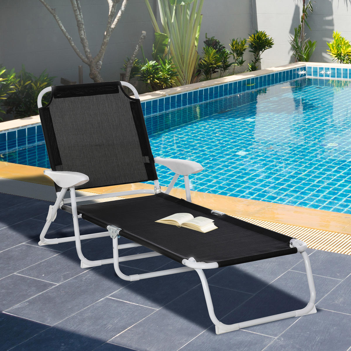 SONNENLIEGE - Schwarz, Kunststoff/Metall (66/80/160cm) - Outsunny