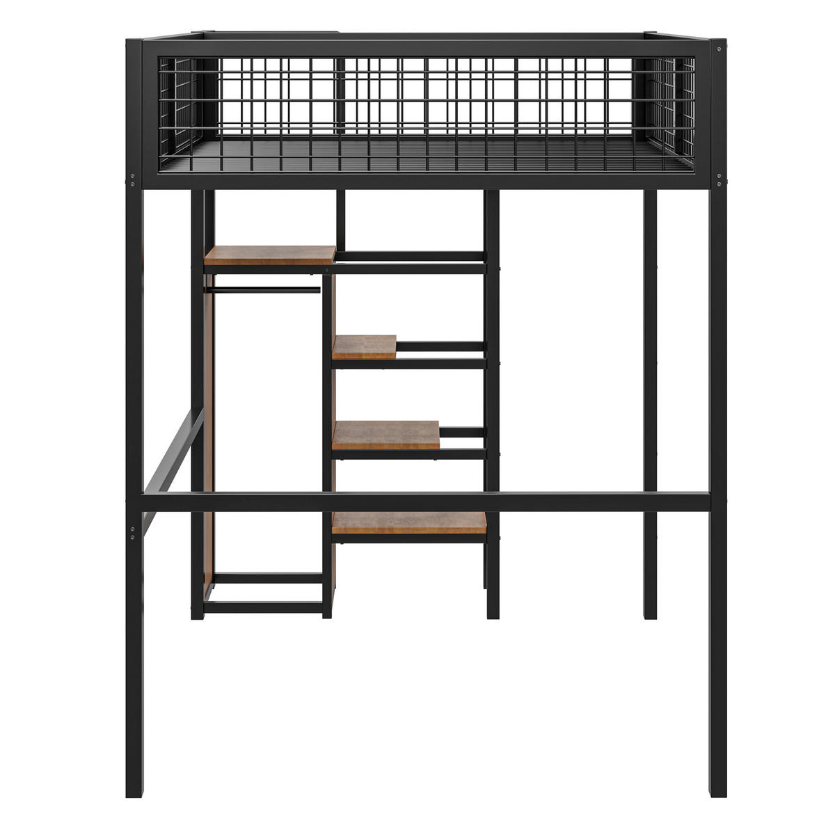 HOCHBETT 140/200 cm aus Metall mit Leiter, Kleiderschrank und Regal Schwarz - Schwarz, Metall (140/200cm) - Modenvie