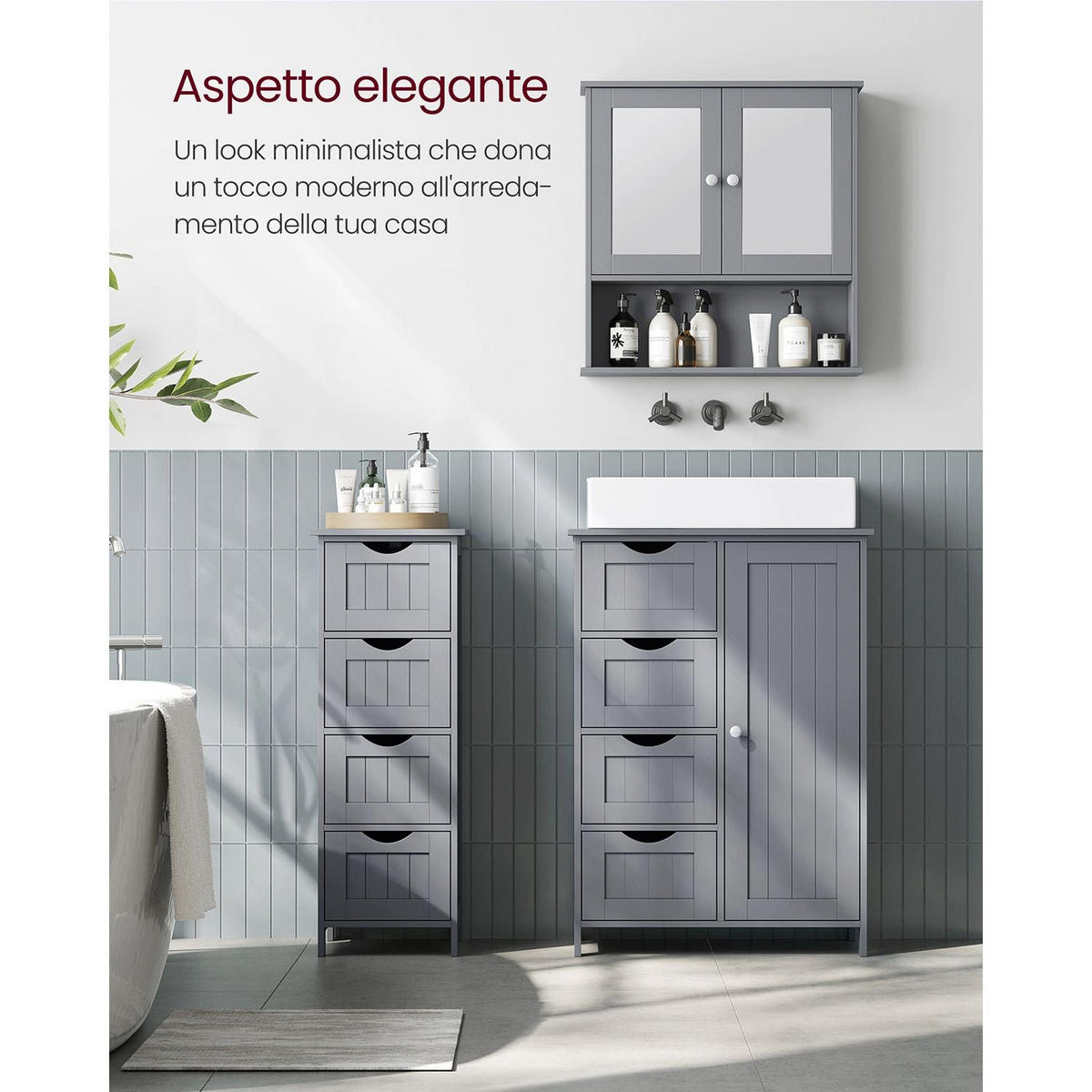 BEISTELLSCHRANK LUSAKA - Grau, Holzwerkstoff (30/82/30cm) - Hansiro