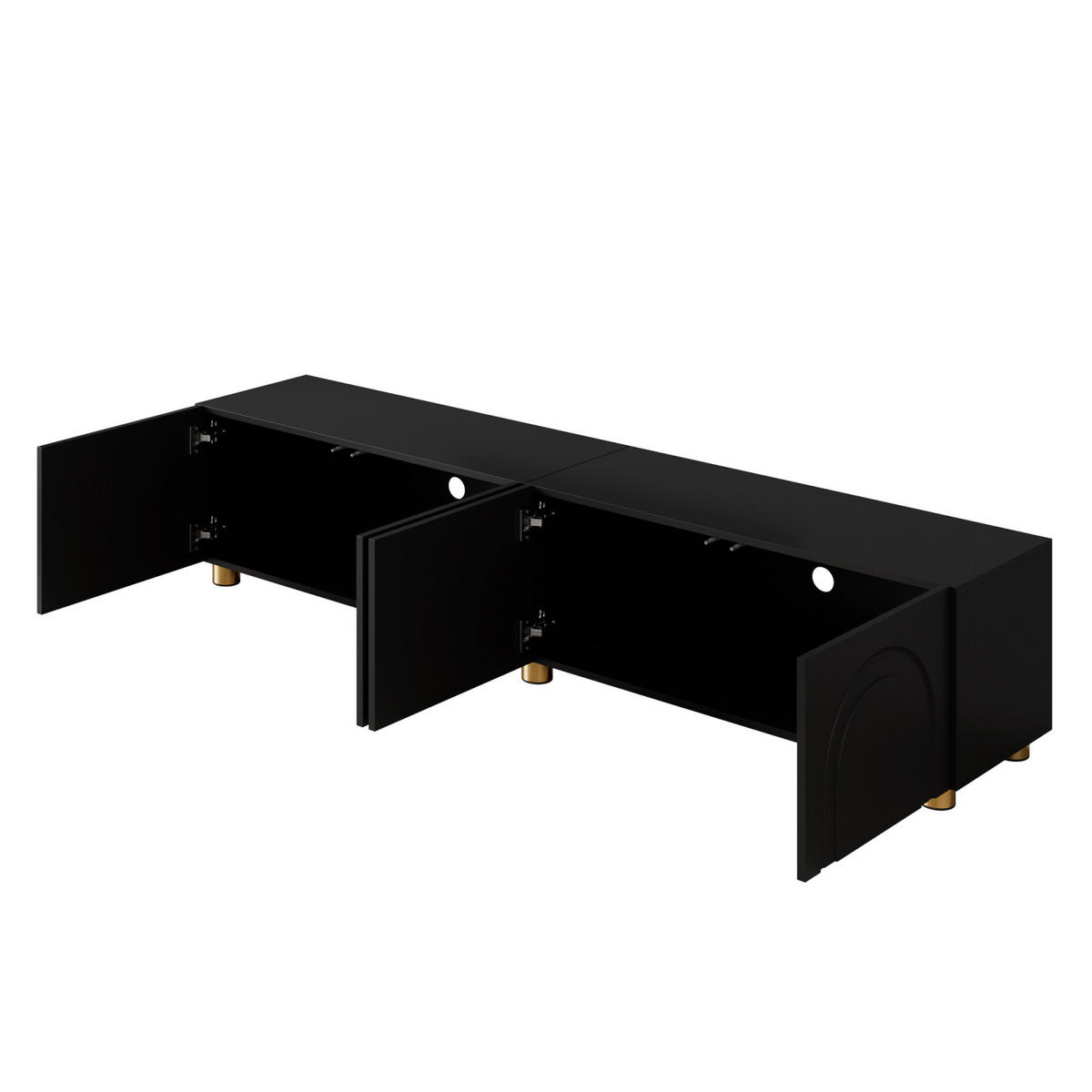 TV-LOWBOARD 180 x 35 x 40 cm, 4 Türen, Relieffront, Metallfüße, Schwarz - Schwarz, Holzwerkstoff (180/40/35cm)