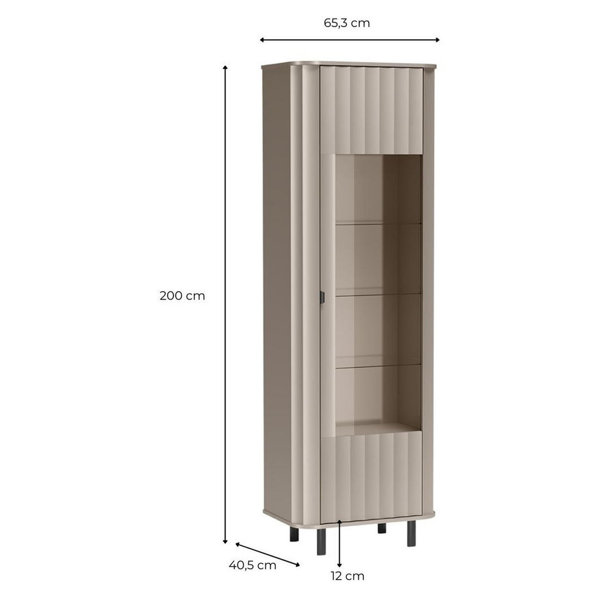 VITRINE Novado NO-4 65,3 x 200 x 40,5 cm Greige - Greige, Glas/Holzwerkstoff (65.3/200/40.5cm) - Koseto