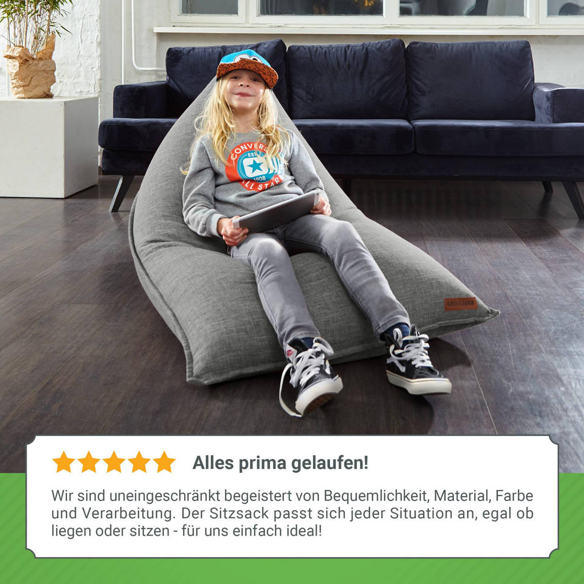 SITZSACK XXL Indoor 150x100x100cm - Grau, Textil (100/100/150cm) - Green Bean