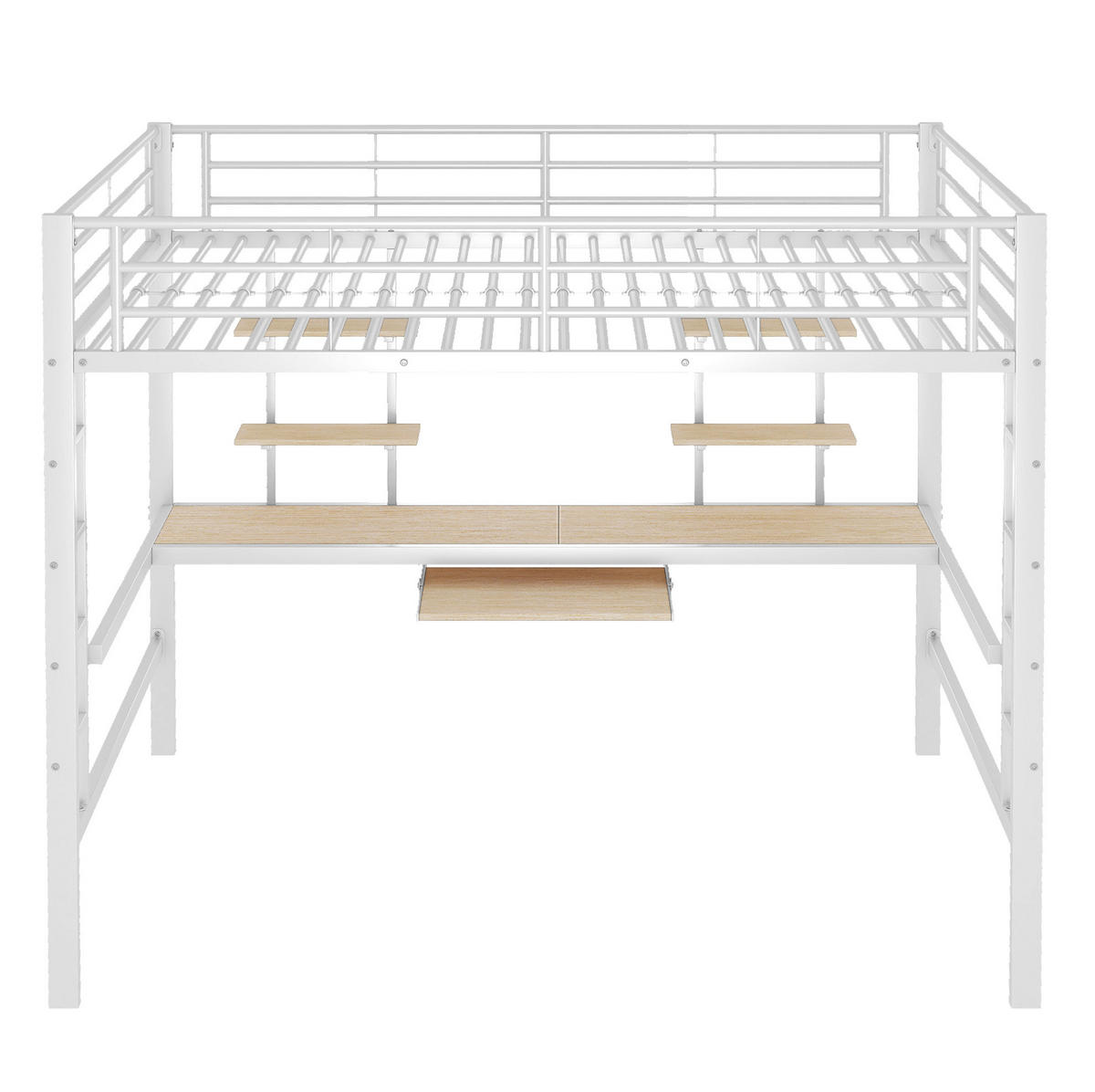 HOCHBETT mit Schreibtisch 140/200 cm in Weiß – mit 2 Regalen und Rausfallschutz - Weiß, Metall (140/200cm) - BEAOK