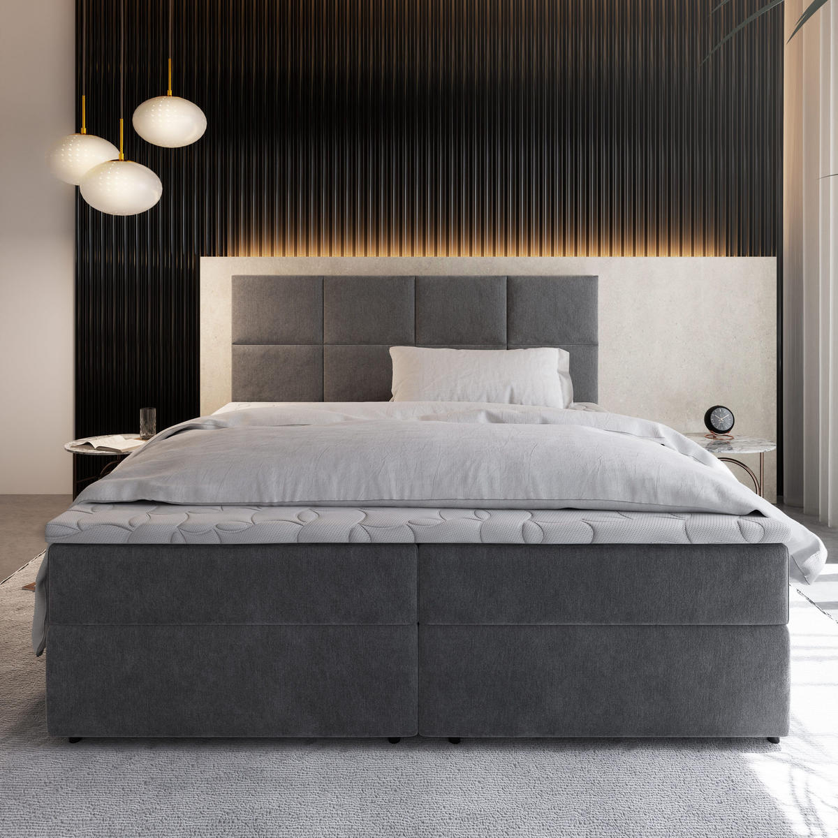 BOXBETT LENA 140x200 cm mit Matratze und Topper - Blau - Blau, Holz (140/200cm) - MASSENO