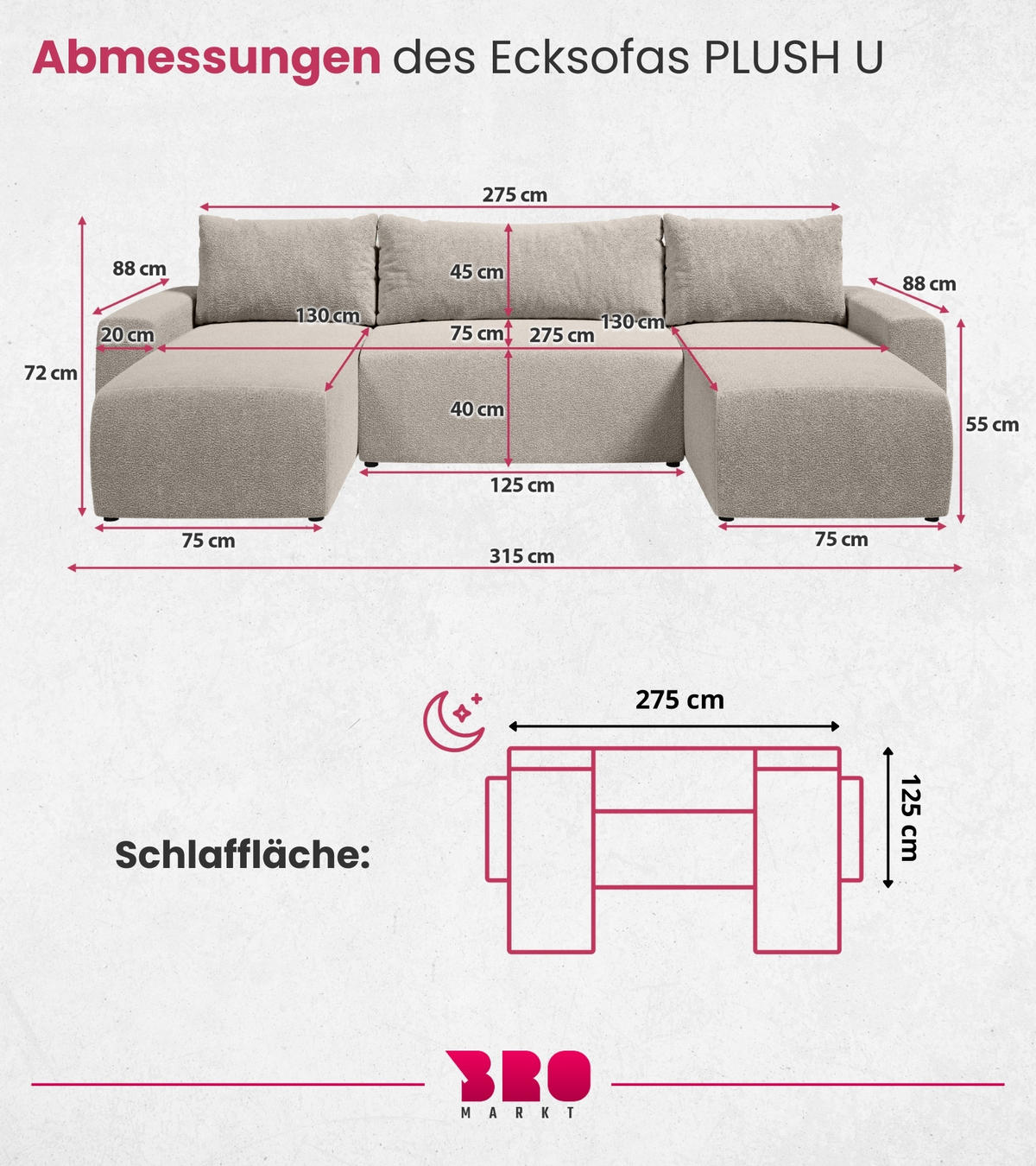 WOHNLANDSCHAFT Plush mit Schlaffunktion Ecru Boucle - Ecru, Kunststoff/Textil (315/72/145cm) - Bromarkt