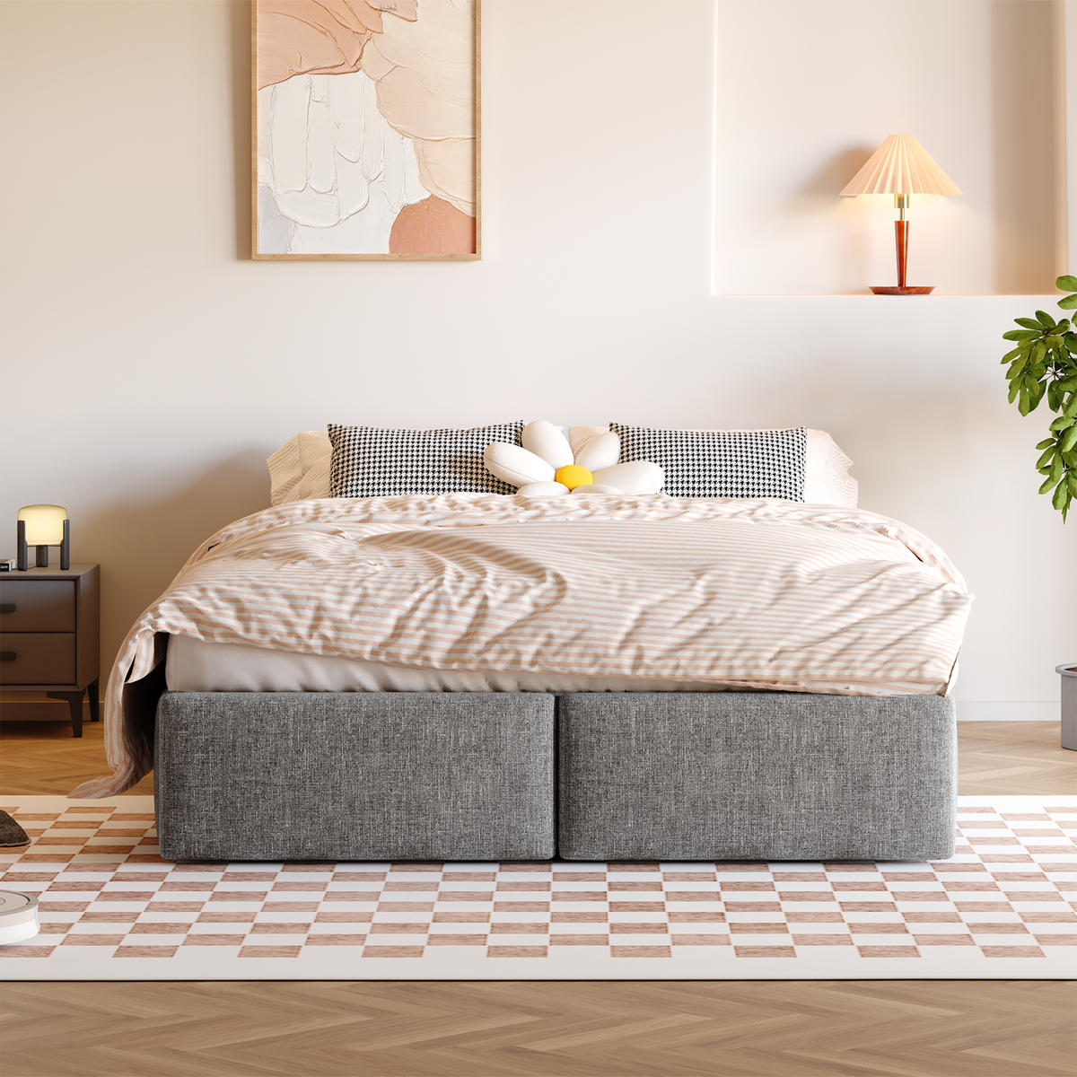 POLSTERBETT 140x200cm Grau Plattformbett ohne Kopfteil Hydraulik 2 Schubladen - Grau, Holz (140/200cm) - FLIEKS