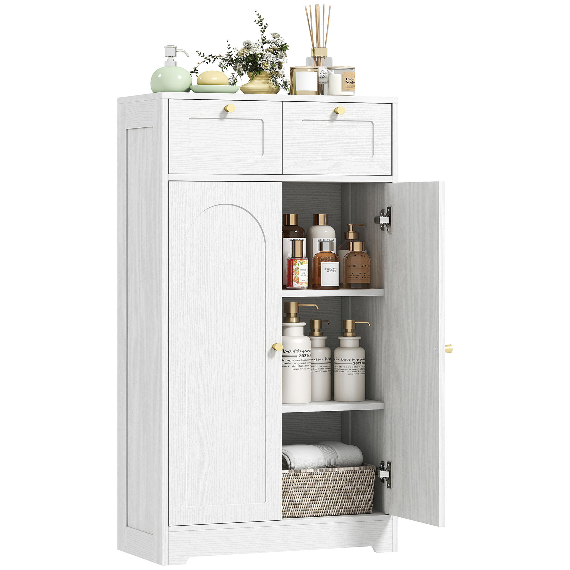 MIDISCHRANK DE-17339 2 Schubladen, 3-fach verstellbares Regal Weiß - Weiß, Holzwerkstoff (30/108/60cm) - ComfortXL