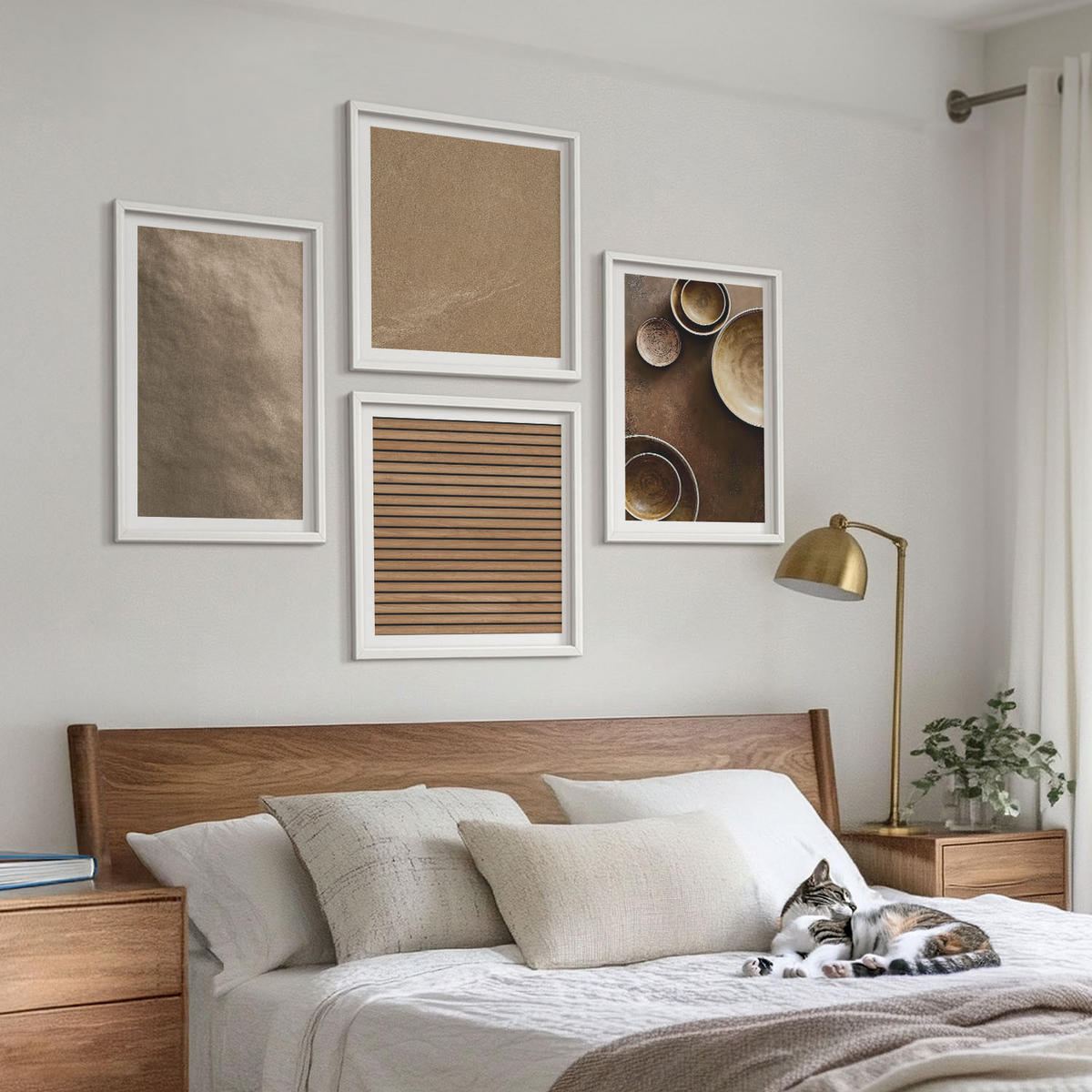 BILDER SET 4er Set - 50x50 cm & 40x60 cm Weißer Rahmen - Moderne Steinstrukturen - Weiß, Kunststoff (50/50cm) - TULUP