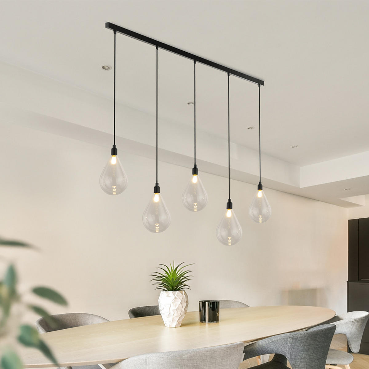 HÄNGELEUCHTE CELIA - Transparent, 5-flammig - Transparent, Glas (13/106.5/120cm) - Home Deluxe
