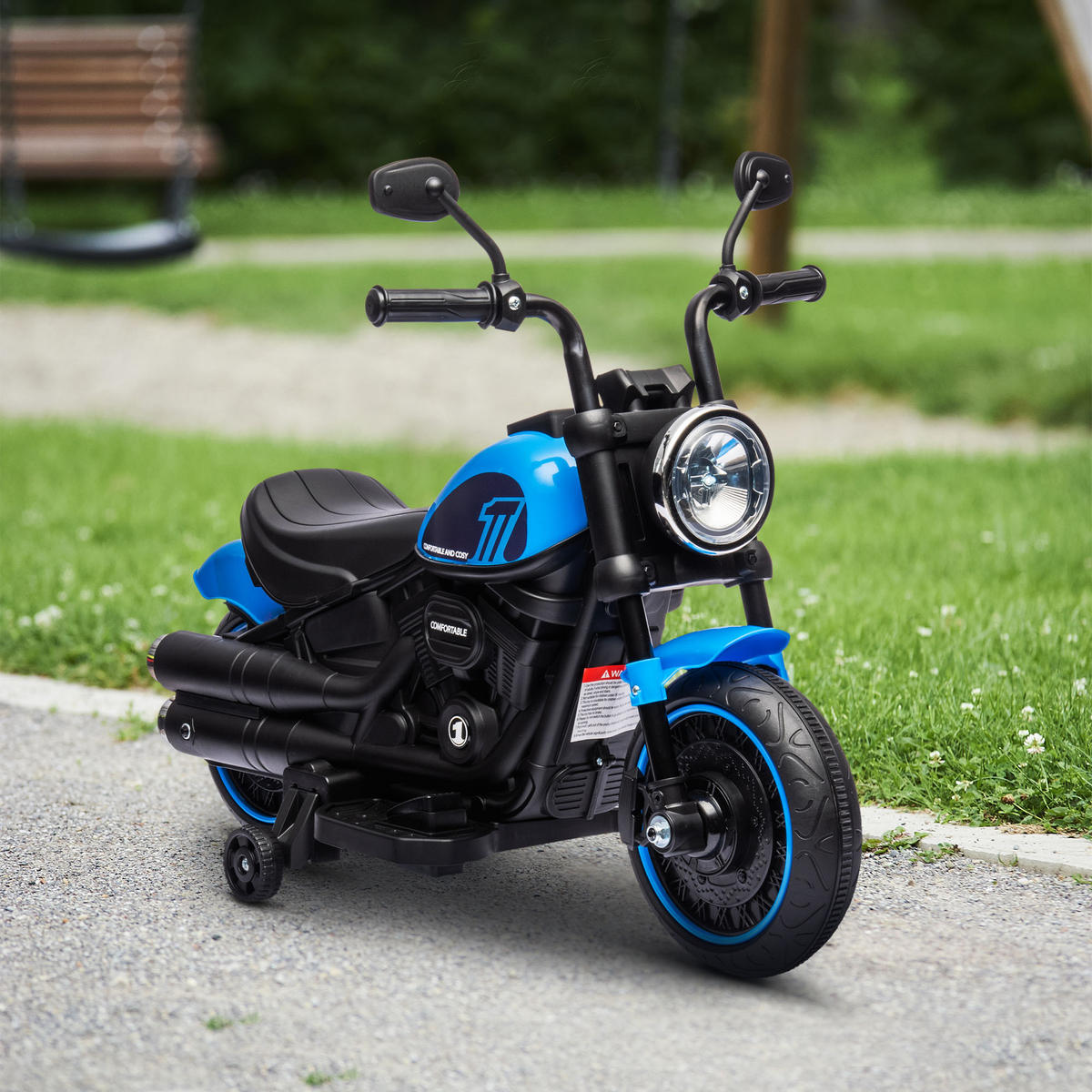 KINDERMOTORRAD Kinder Elektro-Motorrad Elektrofahrzeug für 1,5-3 Jahre Kinder - Blau, Metall (76/42/57cm) - HOMCOM