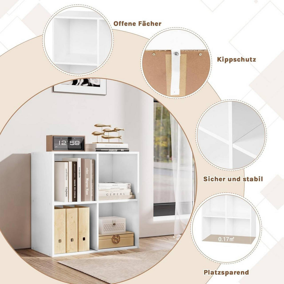 BÜCHERREGAL mit 4 Fächer, Holzwerkstoff, Weiß - Weiß, Holzwerkstoff (59.6/59.8/29cm) - Woltu