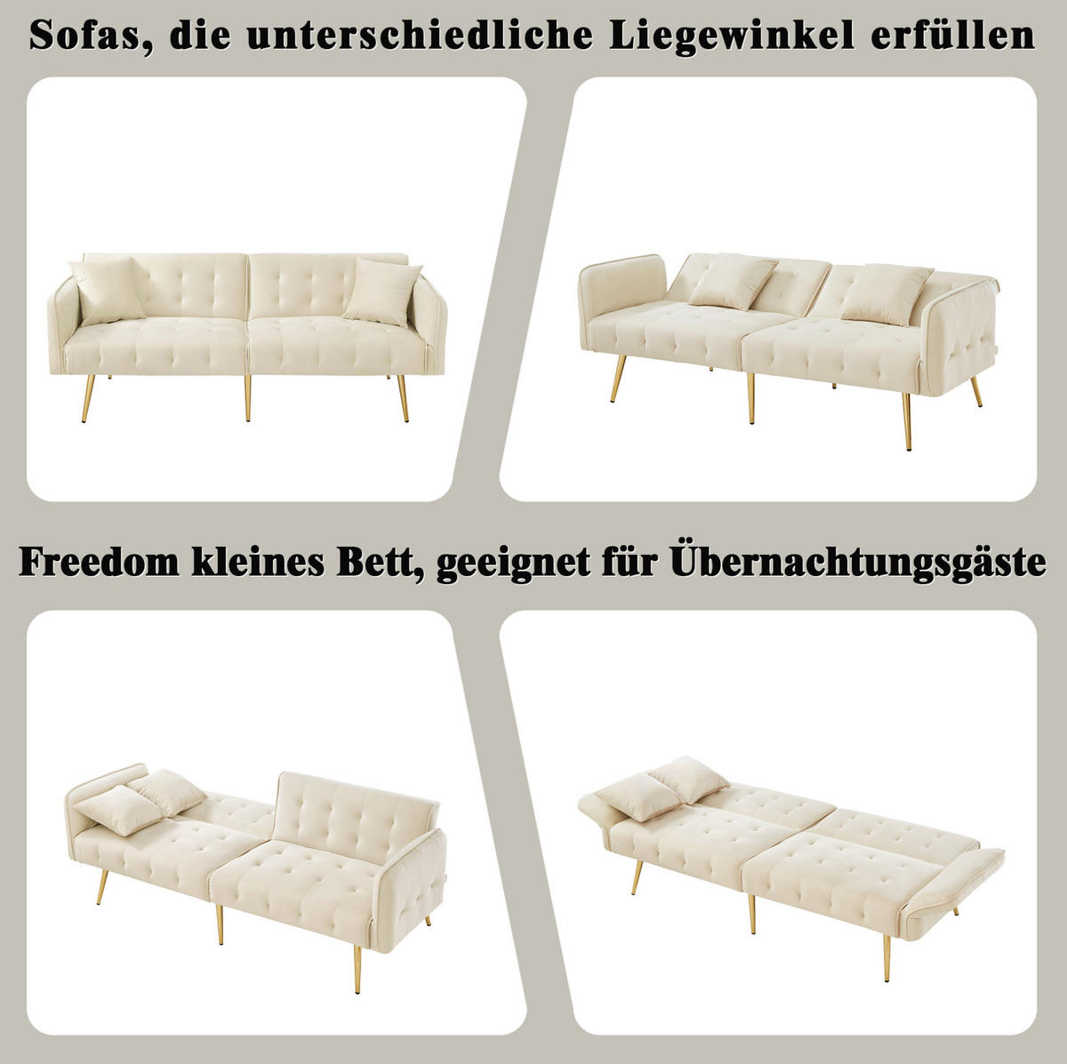 2-SITZER Sofabett Samt mit verstellbarer Rückenlehne und Armlehnen Beige 178/82/70 cm - Beige, Textil (82/70/178cm) - Redom
