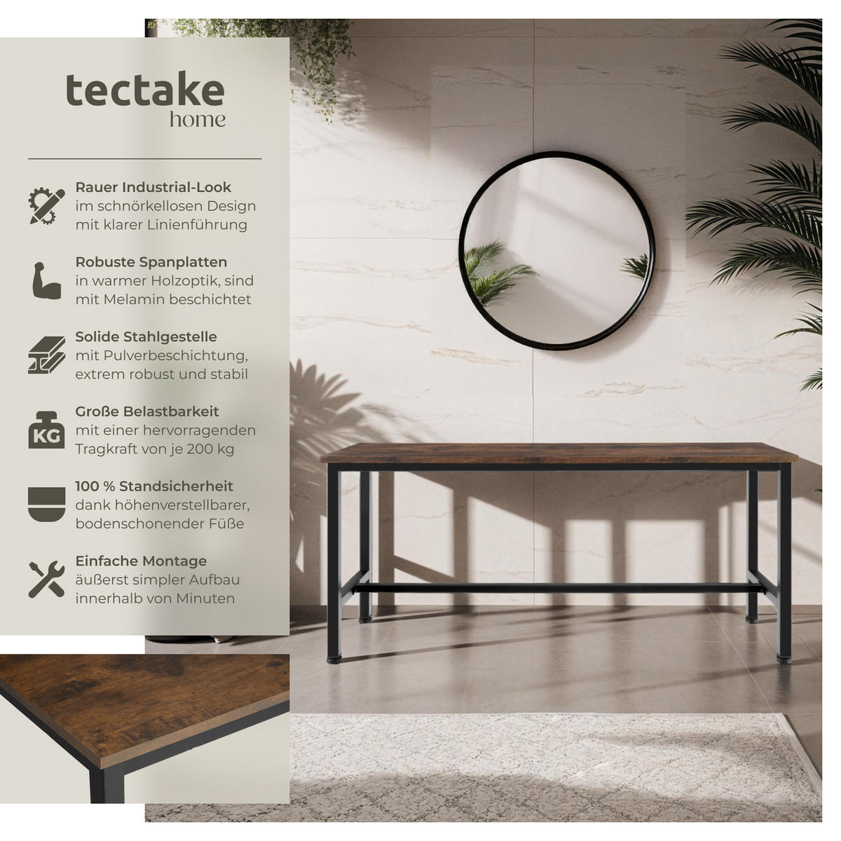 SITZBANK 2er Set Fairfield,108 x 32,5 x 50 cm,Industrial Holz dunkel, rustikal - Rostfarben, Holzwerkstoff (32.5/50/108cm) - tectake