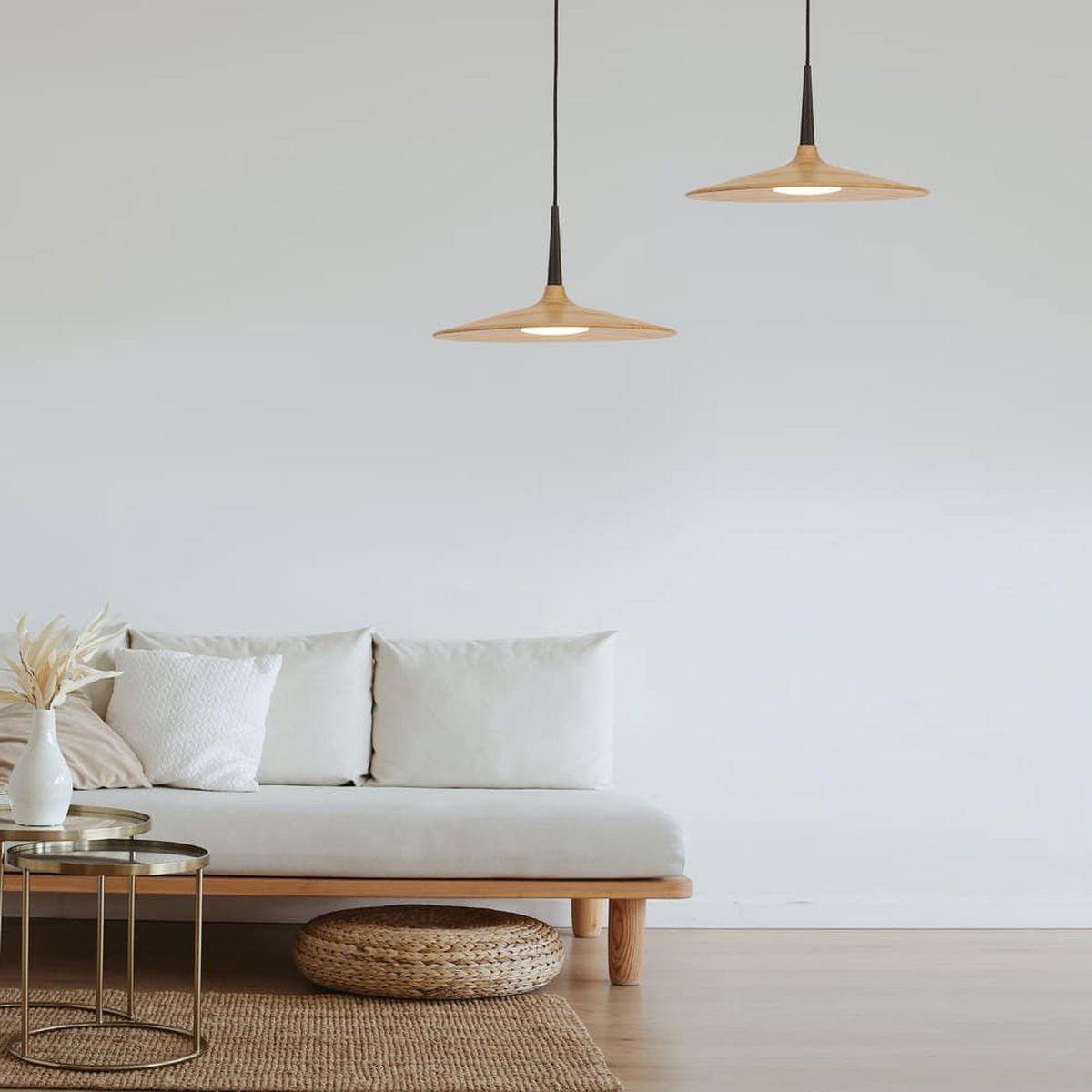 PENDELLEUCHTE 'Ter 1BE' - Beige/Schwarz, Holz (35/34/150cm) - KUNSTLOFT