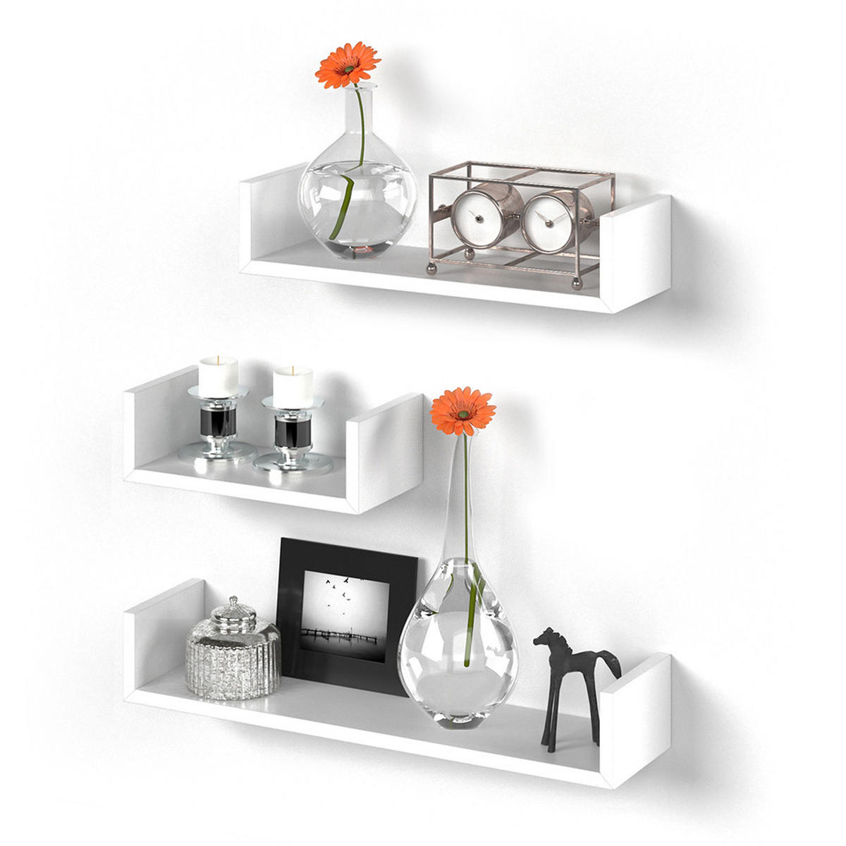 WANDREGAL Weiß 60 x 10 cm 3er Set - Weiß, Holzwerkstoff (60/10/15cm) - Vicco