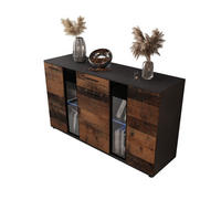 KOMMODE London LSK mit 3 Türen, Sideboard in Farbe: Dunkelbraun|Schwarz, Größe: 140 x 80 x 40 cm - Dunkelbraun/Schwarz, Holzwerkstoff (140/80/40cm) - O-Sofa