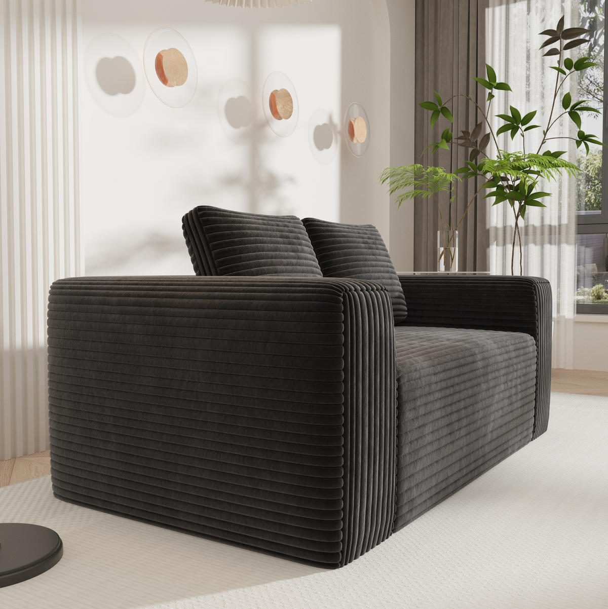 SOFA 2-Sitzer ohne Montage Cord Schwarz - Schwarz, Kunststoff (160/58/88cm) - Meubliv