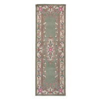 WOLLTEPPICH Aubusson-Muster handgeknüpft BEAULY, Grün-Beige 67x210 cm - Grün, Textil (67/210cm) - KADIMA DESIGN