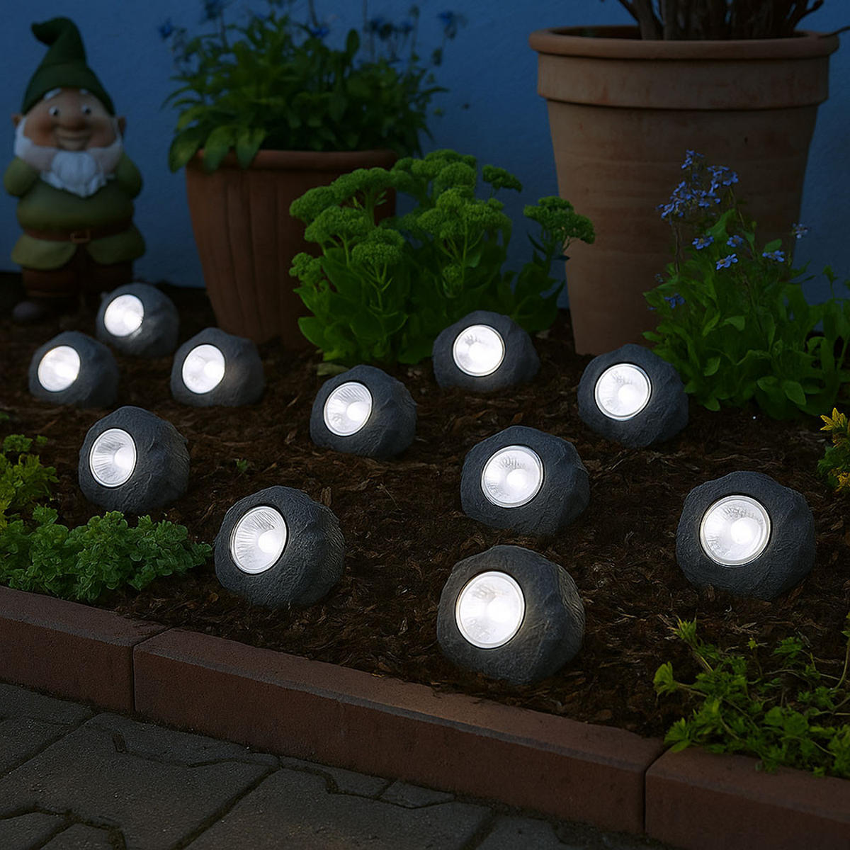 LED AUSSENLEUCHTE Steinoptik Grau 10er Set - Grau, Kunststoff (7.8/6/5.5cm) - Globo Lighting