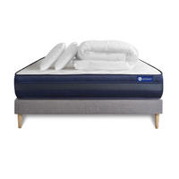 BETT Actimemo tech Memory-Schaum 140 x 200 cm h4 - Kit Bettgestell Grau - Mit Kissen und Bettdecke - Beige/Grau, Karton/Holz (140/200cm) - ACTISOM