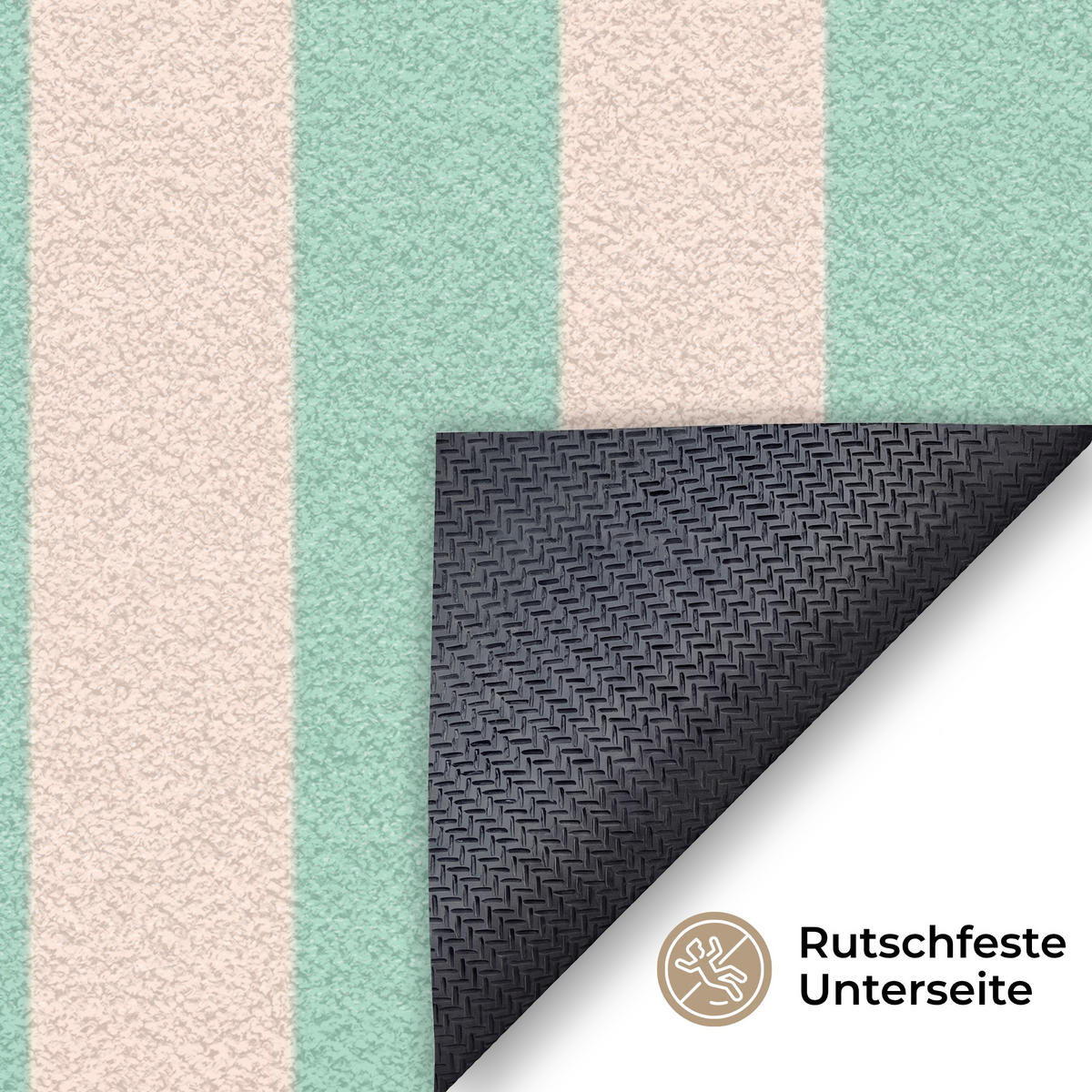 FUSSMATTE Rosa – Grün – Streifen – Amore 150x90 cm - Mintgrün, Kunststoff (150/0.4cm) - MuchoWow