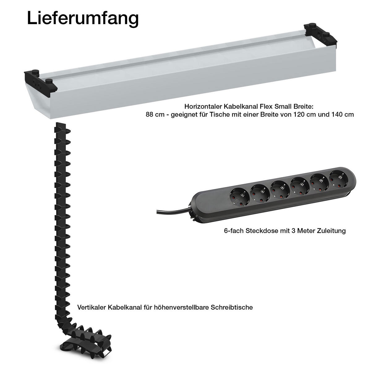 KABELMANAGEMENT-SET Horizontaler Kabelkanal Flex-small + Vertikale Kabelführung / Plus Vertikale Kabelführung Weiß 880mm - Weiß, Metall (16/88/10cm) - ASSMANN