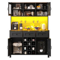 BUFFET 120/40/170 cm aus MDF und Glas mit LED-Beleuchtung und Steckdosenleiste Schwarz - Schwarz, Holzwerkstoff (120/170/40cm) - Modenvie