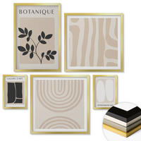 WANDBILDER 5er Set - 50x50 cm & 20x30 cm & 40x60 cm Goldrahmen - Boho-Pflanzenposter - Goldfarben, Kunststoff (40/60cm) - ArtPrintCave