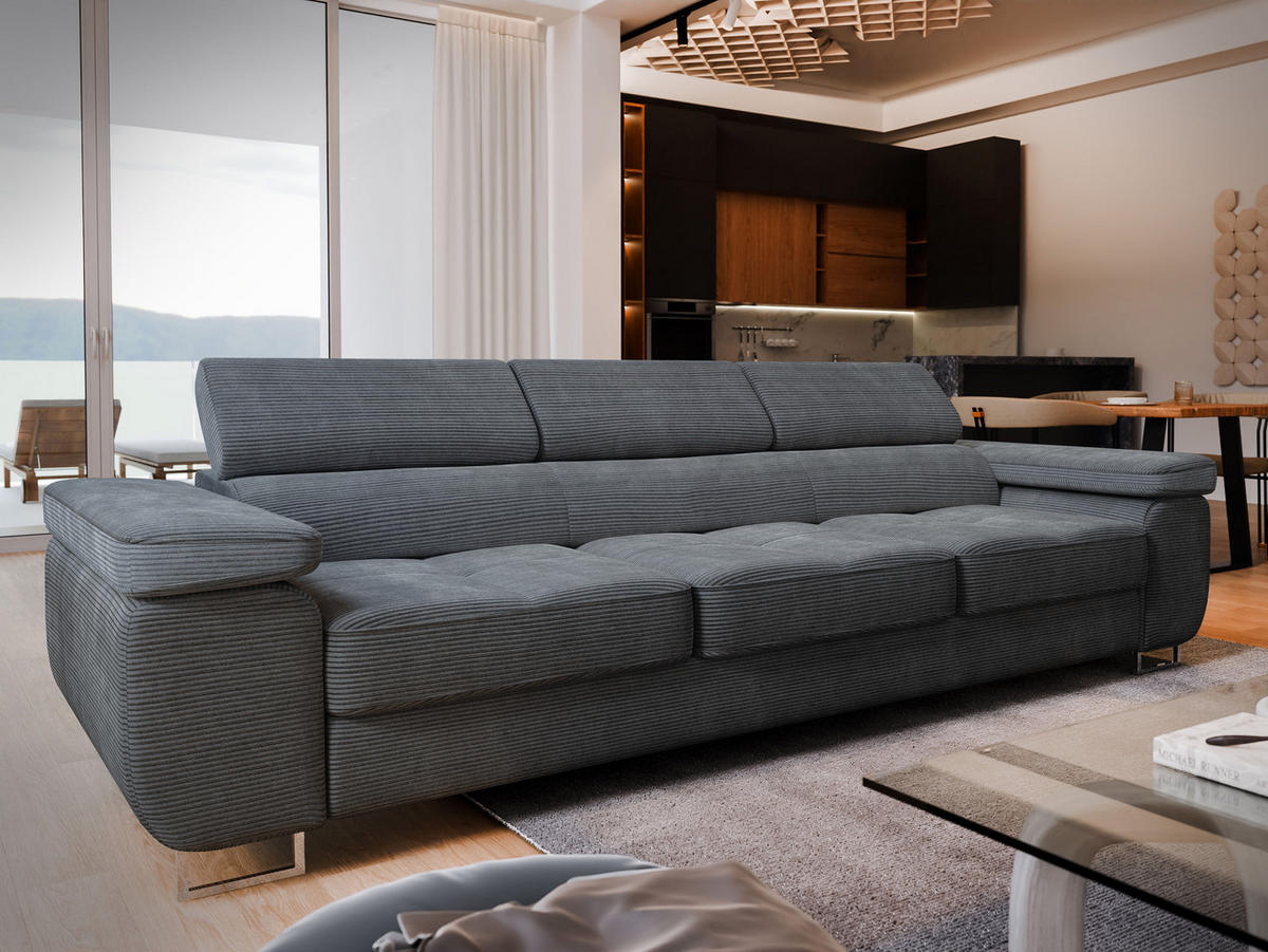 BETTSOFA MOSINE Grau Kordstoff mit Schlaffunktion - Grau, Textil (281/87/98cm) - MASSENO