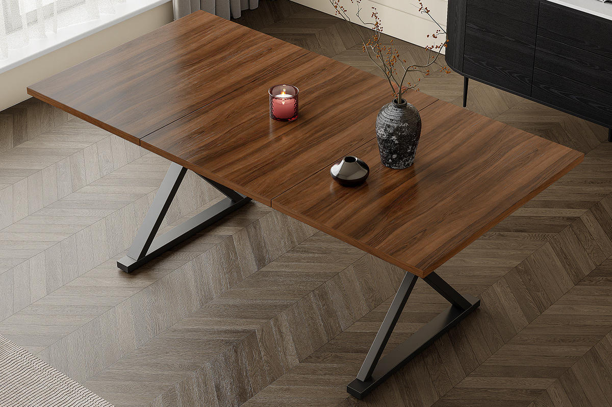 ESSTISCH 180/75/90 cm Walnussfarben aus MDF mit Metallbeinen - Walnussfarben, Holzwerkstoff (180/90/75cm) - OKMYHOME
