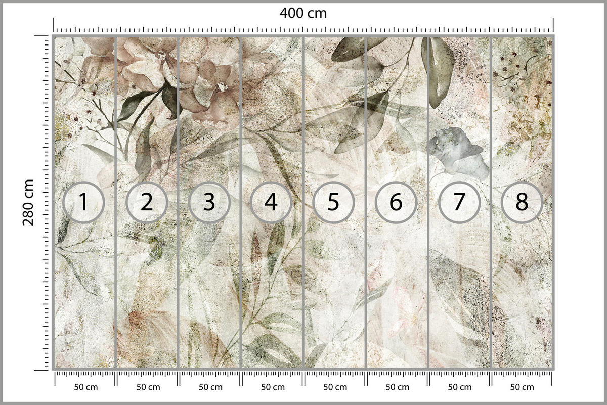 FOTOTAPETA Pre Spálňu Retro Kvety Listy Betón Abstraktná Vintage 400 x 280 cm - hnedá/sivá, papier (400/280cm) - Muralo