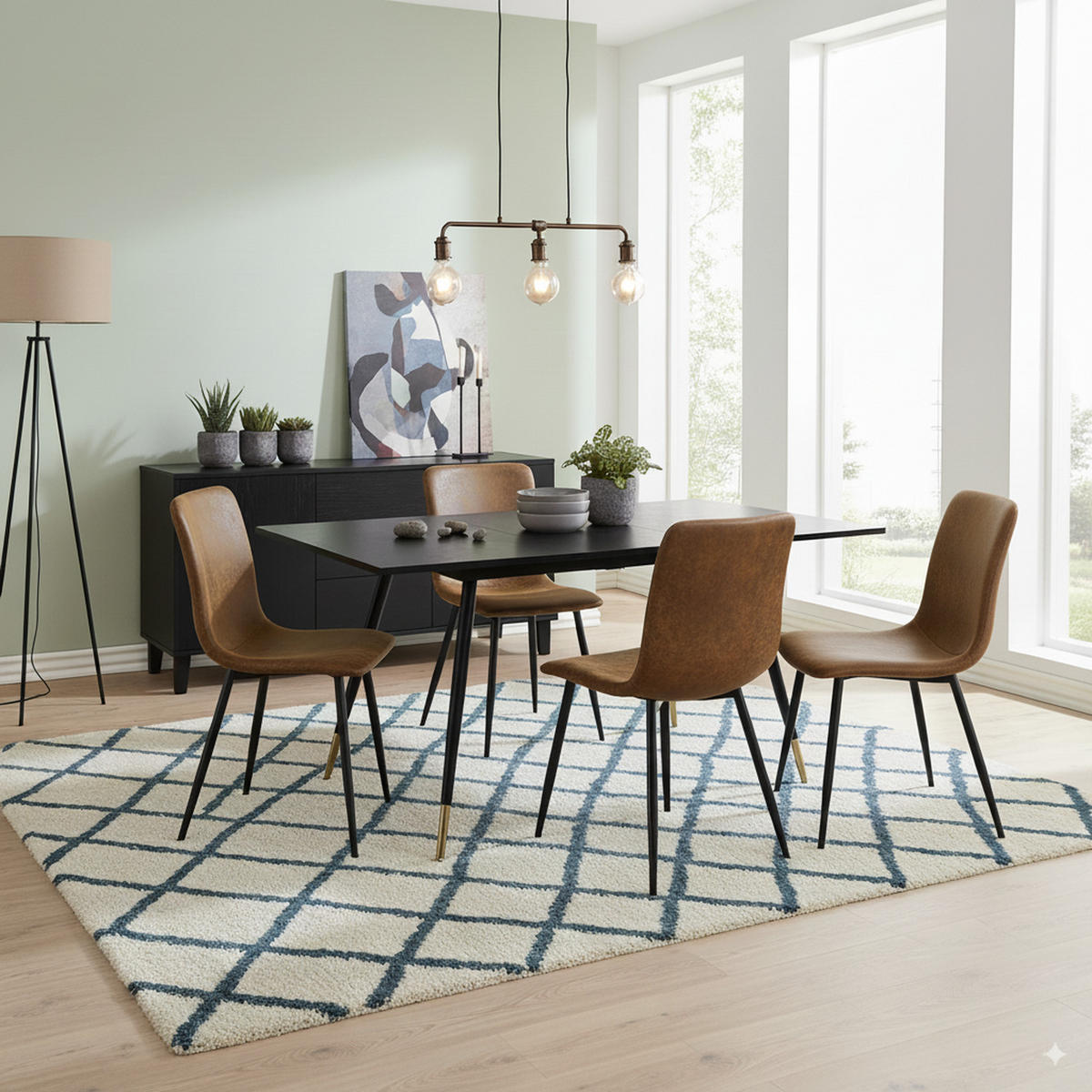 ESSTISCH SET mit ausziehbarem Tisch und 4 bequemen Stühlen - Schwarz/Braun, Holzwerkstoff/Metall (80/75/160cm) - Urban Meuble